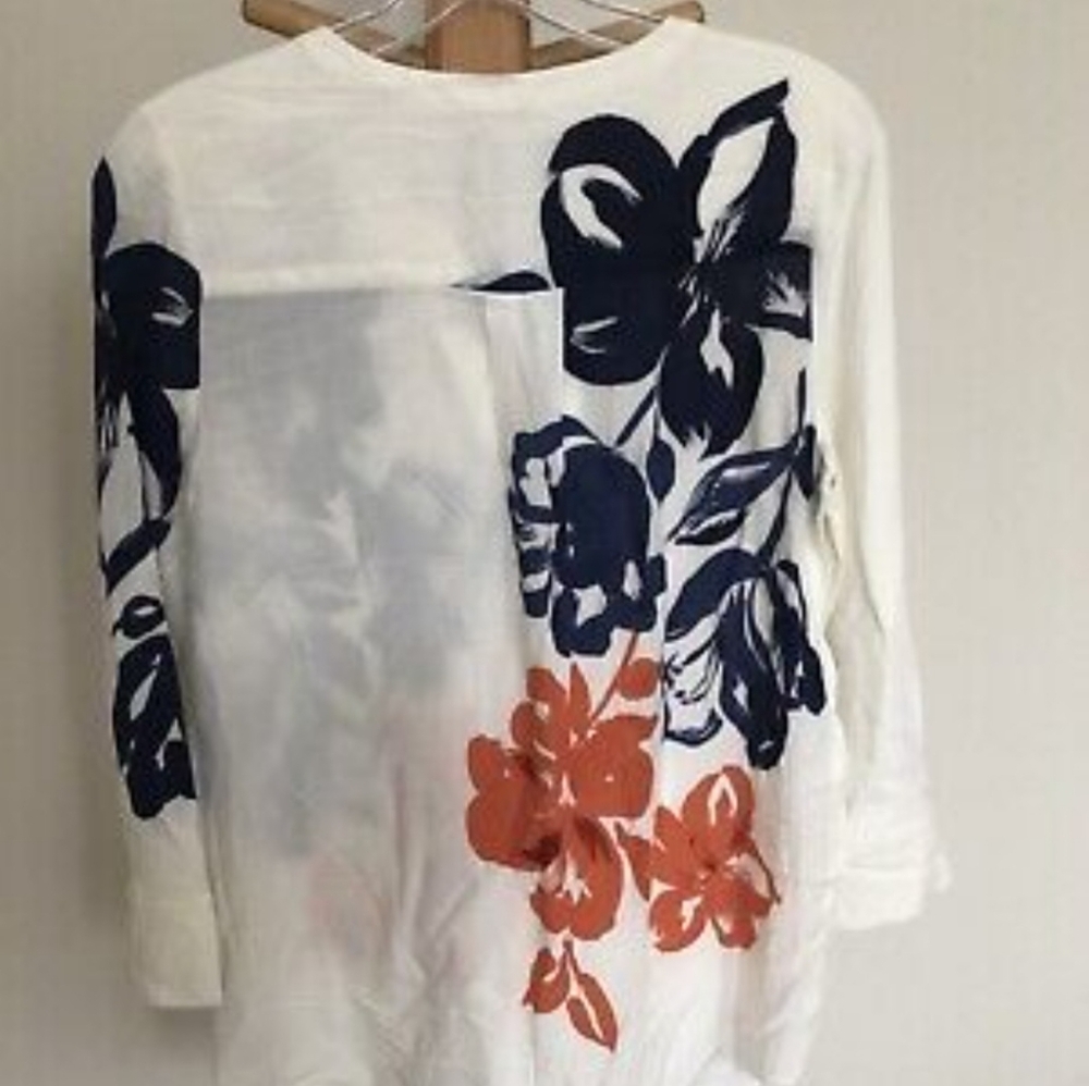 Maeve Navy and Orange Floral Blouse